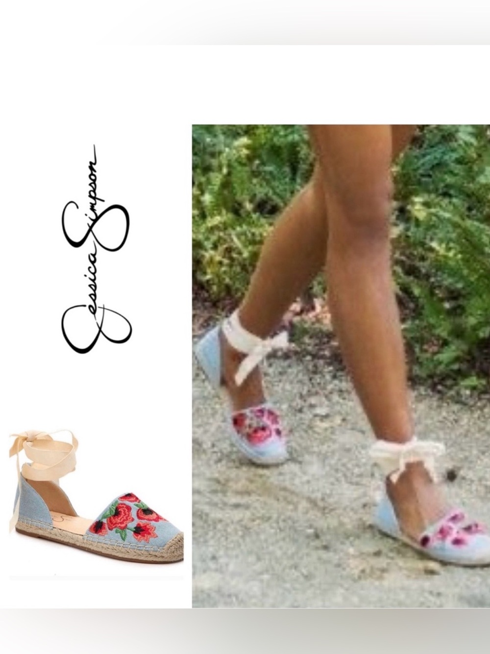 Jessica Simpson Fippo Denim Floral Embroidered Espadrilles - Size 10